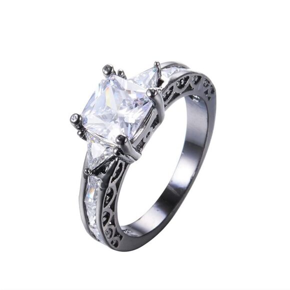 Size 9 Square Cut White Zircon Princess Style Ring for special gift New - Picture 1 of 12